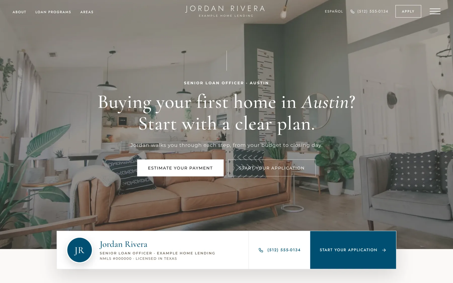 A loan officer website on the Classic template, shown for a fictional loan officer